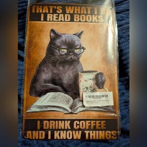 Metal Black Cat Reading Sign